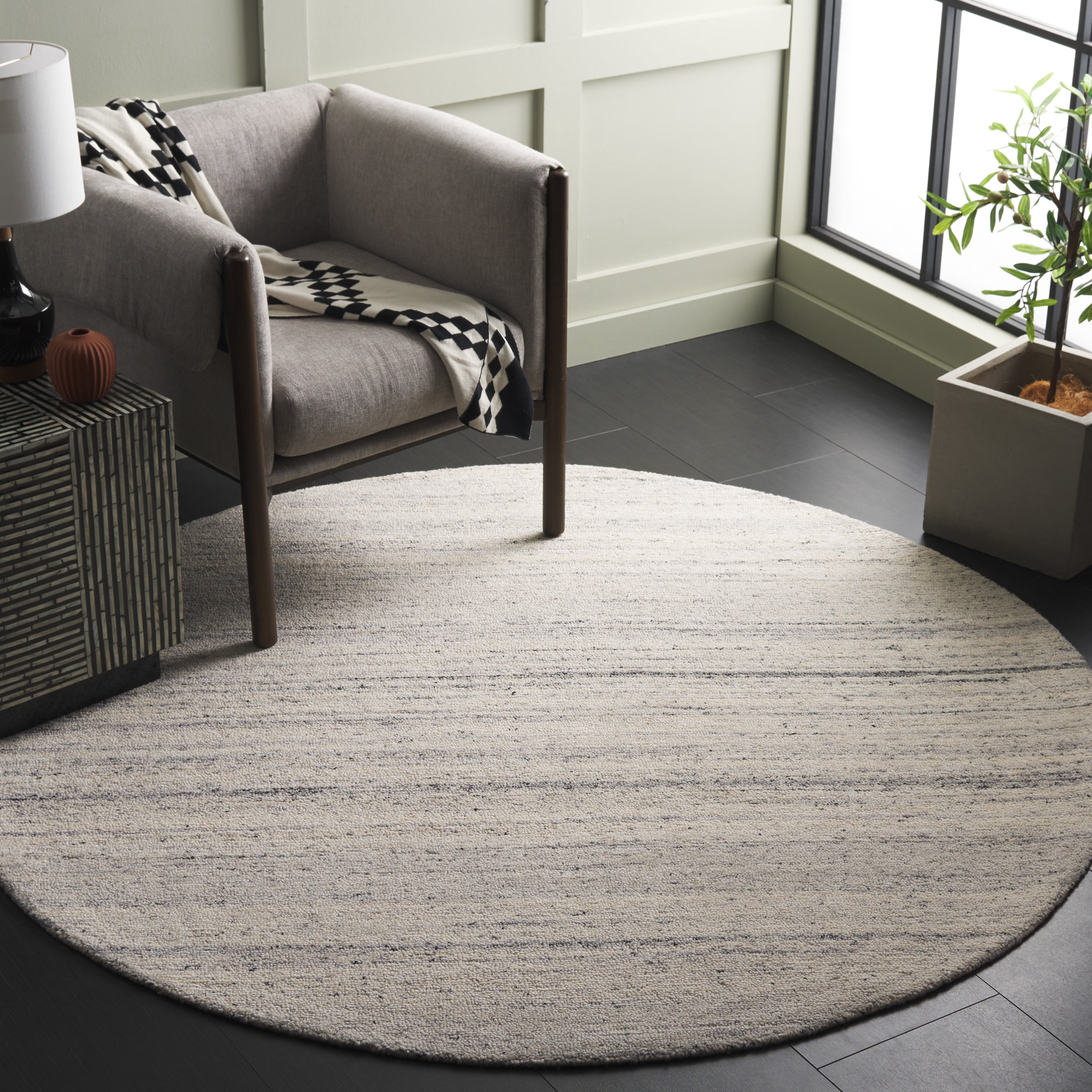 SAFAVIEH Restoration Vintage Chao Abstract Area Rug, Light Grey/Beige, 6' x 6' Round