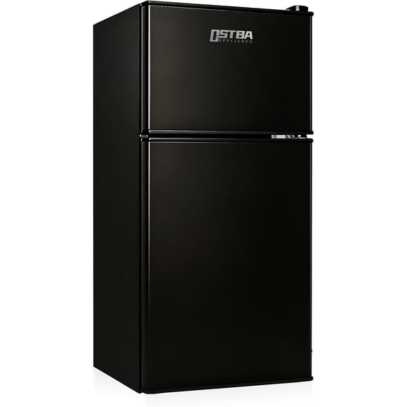 OSTBA Mini Fridge with Freezer - 3.2 Cu.ft 2-Door Upright Freezer, Compact Refrigerator with 2 Removable Shelves 7 Level Adjustable Thermostat, Removable Shelves for Bedroom Office Apartment, Black