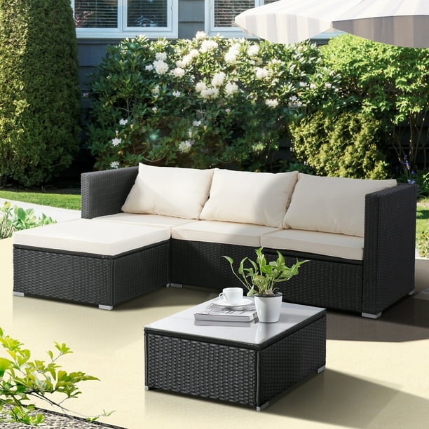 Uenjoy 5PC Wicker Rattan Patio Sofa Set Outdoor Garden Furniture,Black