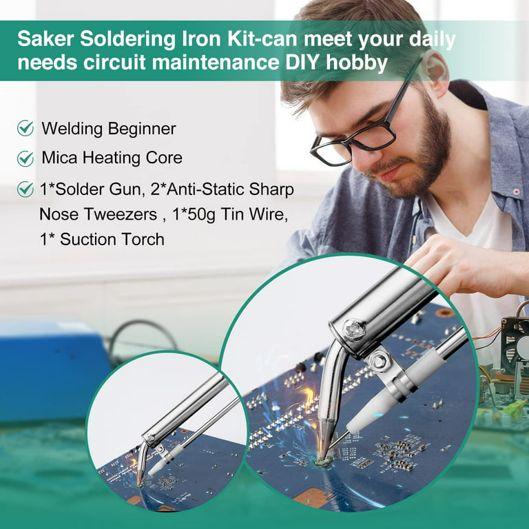 Saker Soldering Iron Kit, 60W 110V Corded Electric Welding Gun with Welding  Wire, One-handed Operation for Soldering Circuit Boards 