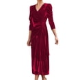 thumbnail image 2 of ZAXARRA Femmes Velours Midi Bodycon Robe Couleur Unie V-Cou Tie-Up Robe à Manches Longues Printemps Automne Soirée Robe de Soirée, 2 of 5