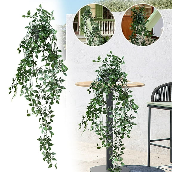 EZPXFCI Fake Hanging Plant with Pot Small Artificial Potted Vine Plants Faux drooping Foliage Plants for Shelf Home Office Indoor Outdoor Garden Greenery Decor (Black Pot)