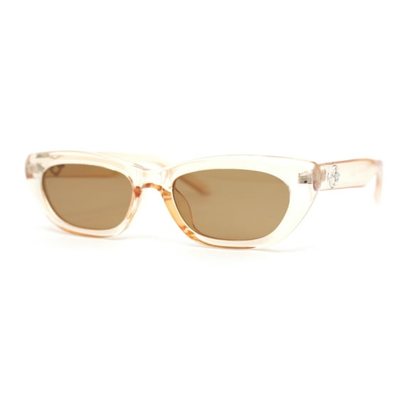 Womens Narrow Rectangular Cat Eye Retro Plastic Sunglasses Peach - Brown