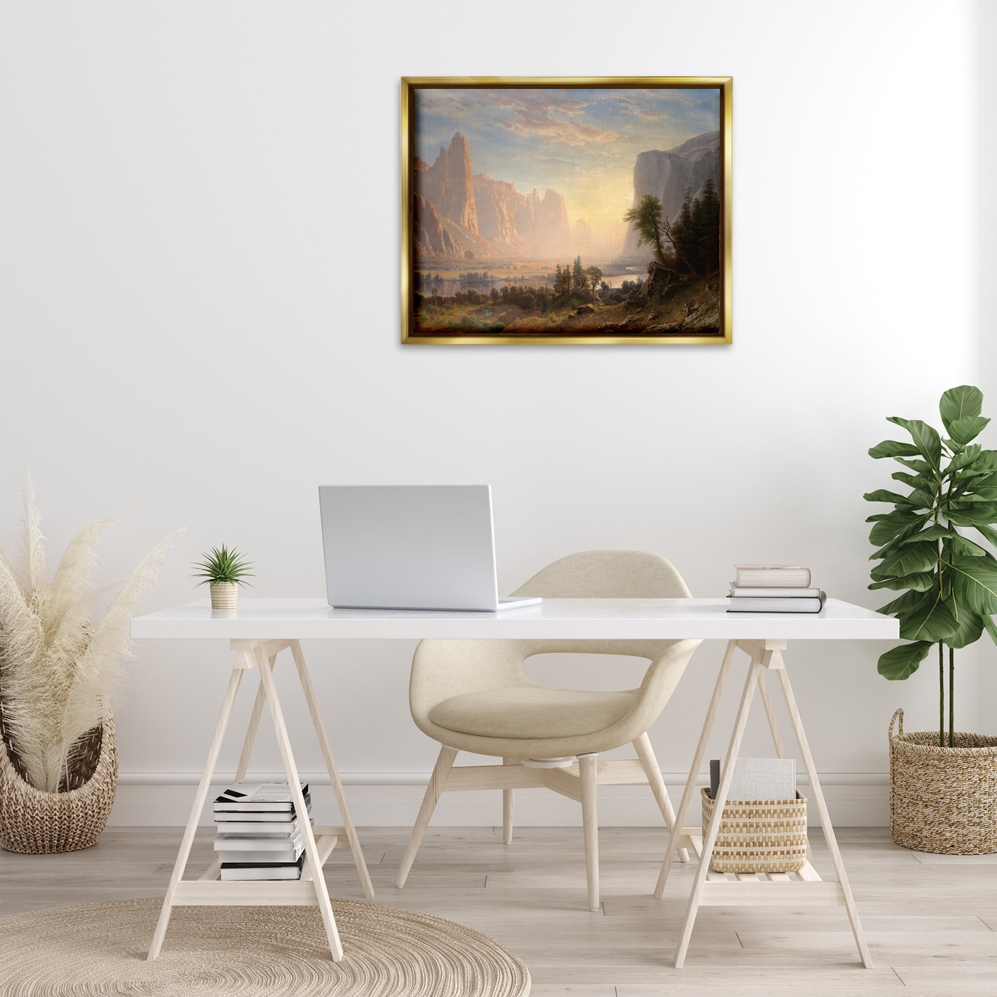 Stupell Industries Classic Bierstadt Valley of Yosemite Landscape & Nature Painting Gold Floater Framed Canvas Art Print Wall Art, 31 x 25