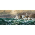 thumbnail image 2 of Max Jensen 14x8 Black Ornate Wood Framed Double Matted Museum Art Print Titled: Breaking Waves with Lighthouse in Stormy Weather, 2 of 5