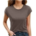 thumbnail image 3 of Inverlee T Shirts Women Crewneck Summer Short Sleeve Tops Boho Solid Color Shirts Soft Elegant Tunic Blouse Tee Summer Fashion, 3 of 7