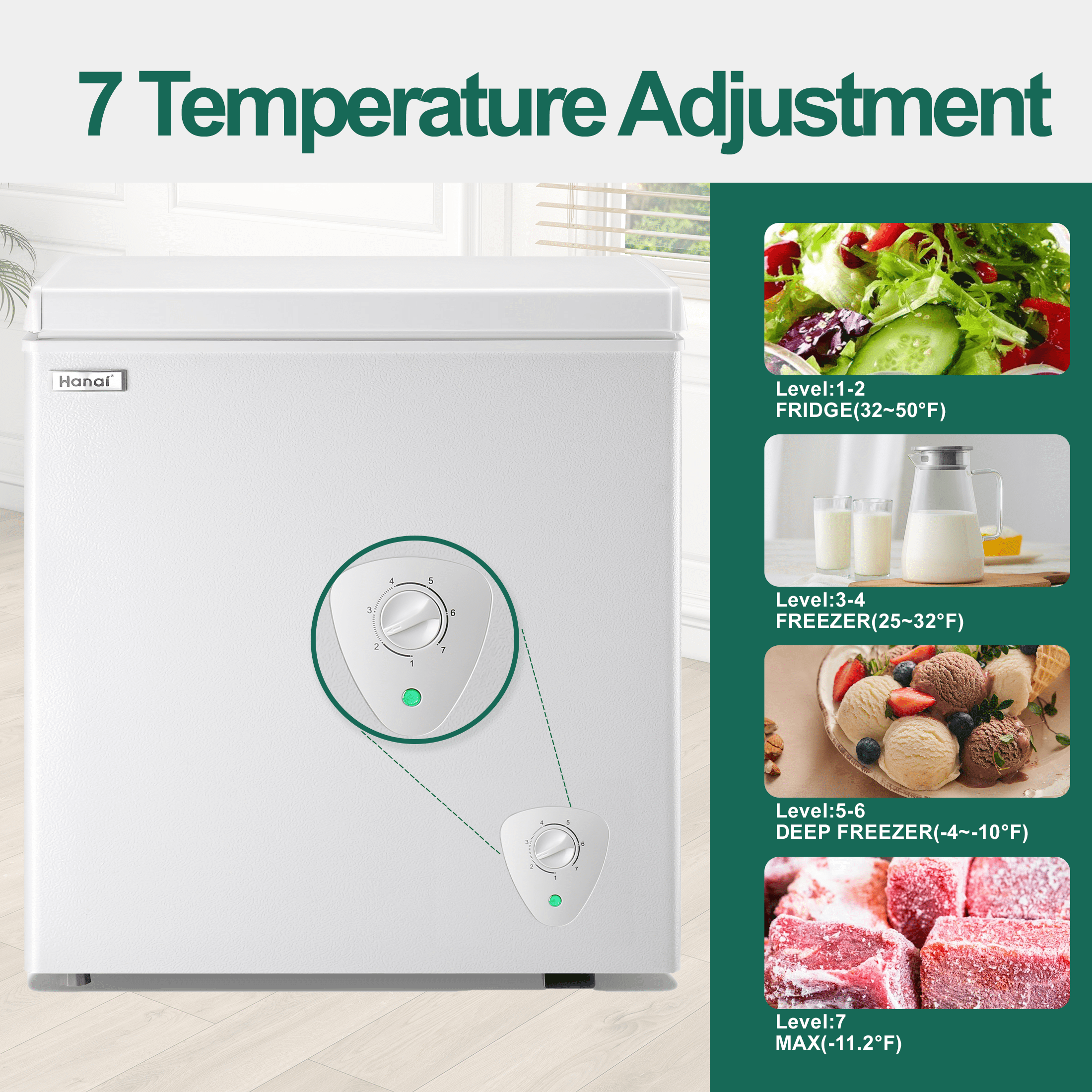 WANAI 5.0 Cubic Chest Freezer, Compact Deep Freezer,White