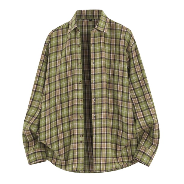 Mens Casual Manga Corta Botón Abajo Camisas Vintage Comprobar Collar de Solapa Manga Larga Moda Superior, Blusa Elegante