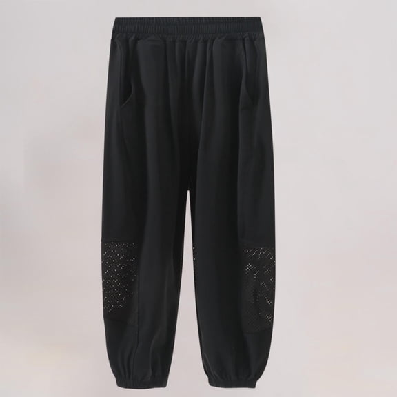 Juslio Boys Pants Solid Casual Summer Splicing Mesh Loose Thin Breathable Elastic Sports Mosquito Proof Air-conditioned Black