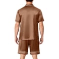 thumbnail image 4 of Mens Pajamas Set Silk Satin Sleepwear Short Sleeve Button Up Pjs Soft 2 Piece Lounge Set with Pocket Big and Tall Camel S, 4 of 7