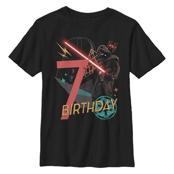 Boy's Star Wars: A New Hope Darth Vader 7th Birthday Abstract Background Graphic T-Shirt