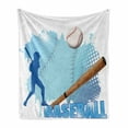 thumbnail image 1 of Baseball Soft Flannel Fleece Throw Blanket, Silhouette of a Baseball Player with Basic Game Kicking with Bat Sports, Cozy Plush for Indoor and Outdoor Use, 60" x 80", Blue and White, by Ambesonne, 1 of 6