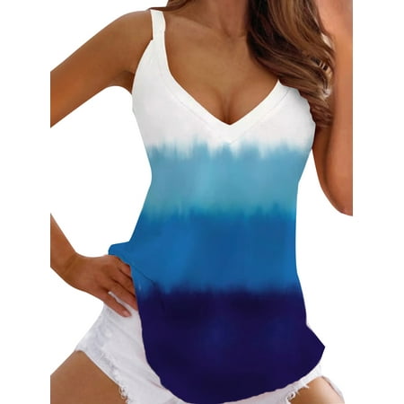 

WTPretty Womens Printed Camisole Vest Tank Sleeveless V Neck Low Cut Cami Tops