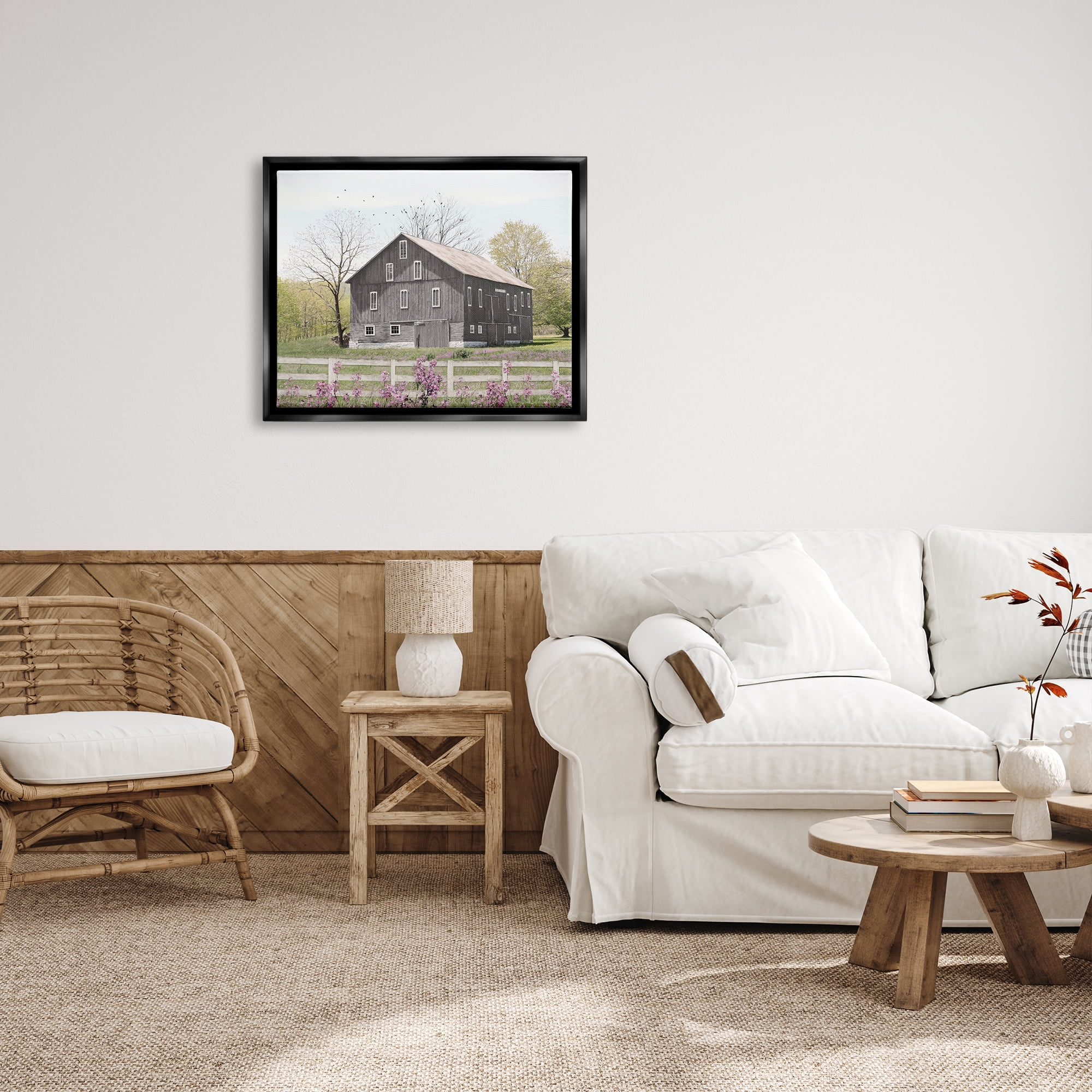 Stupell Industries Rural Country Cottage Comforting Grassy Meadow Flowers Painting Jet Black Floating Framed Canvas Print Wall Art, Design by Lori Deiter