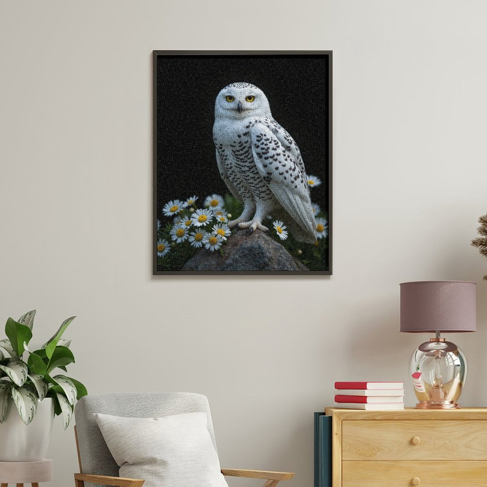 Paint by Numbers Kit for Adults, Snowy Owl On Rock With Daisies Paint by Numbers, Easy Paint by Numbers Kit for Adults Beginner, DIY Adult Paint by Number Kits on Canvas, Home Decor