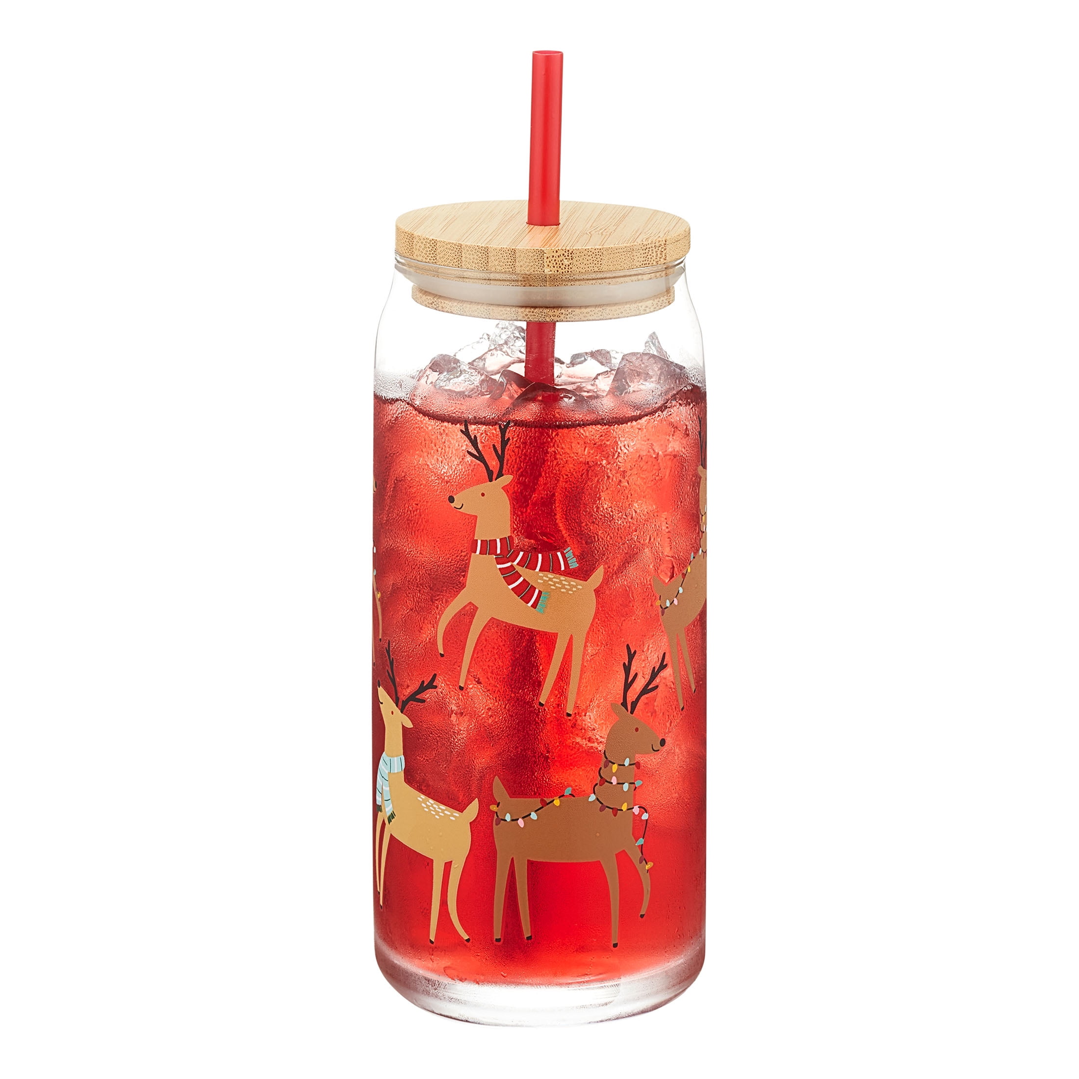 16 oz Pink Reindeer Iced Coffee Glass Cup  Christmas Beer Can Glass W –  Amapola Acres