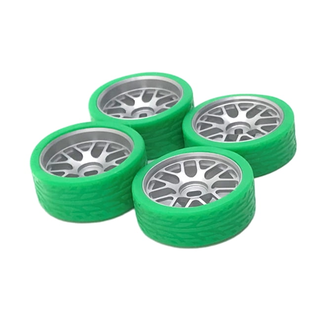 Ruiboury 4pieces 26.5mm Racing Tire Metal Wheel Rim For 1/28 Wltoys K969 K979 K989 Metal Upgraded Color Racing Tire WLtoys silver+green