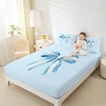 thumbnail image 4 of Manfei Stripes Bowknot Kids Full Size Sheets, Blue Cartoon Bowknot Bed Sheets, Cute Princess Style Sheet Sets, Lightweight Room Decor, 4pcs, 4 of 7