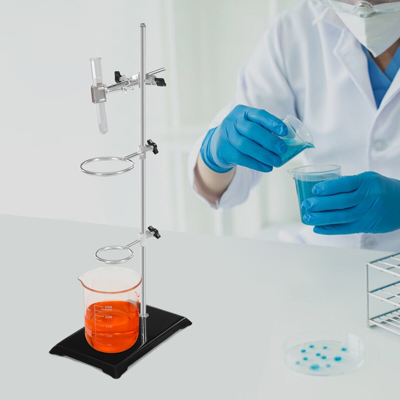 50cm Lab Stand Support Platform 2-Ring Condenser Clamp Stands Chemistry Holder