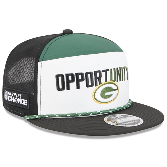Men's New Era White/Black Green Bay Packers 2025 Inspire Change Split Panel 9FIFTY Snapback Hat