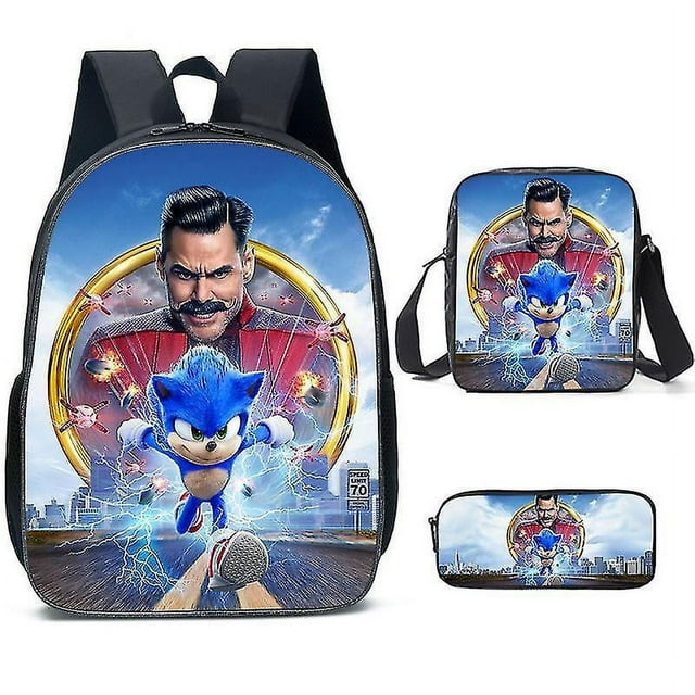 Sonic Primary School Bag Three-piece Set Cartoon Backpack Anime Shoulder Bag Pencil Case High-grade Ultra-high-grade Advanced Customization