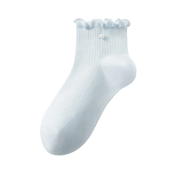Ticikt Girls Ruffle Socks Cotton School Uniform Dress Socks,Color:Light Blue,7-9 Years
