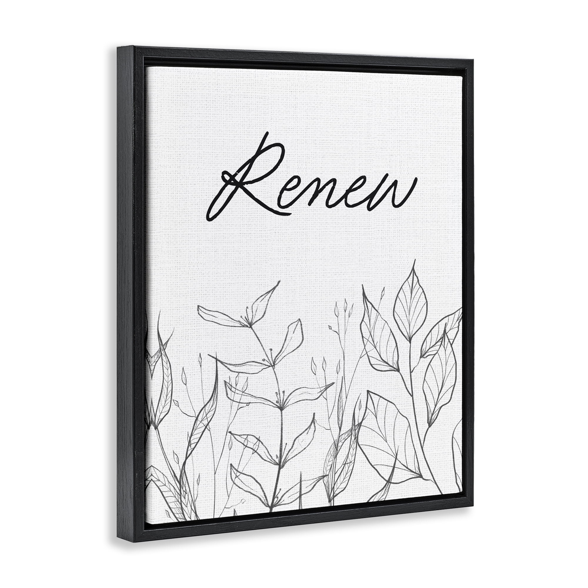 Renew with Leaf Outlines Black Framed Floater Canvas Wall Art, design by Lettered and Lined