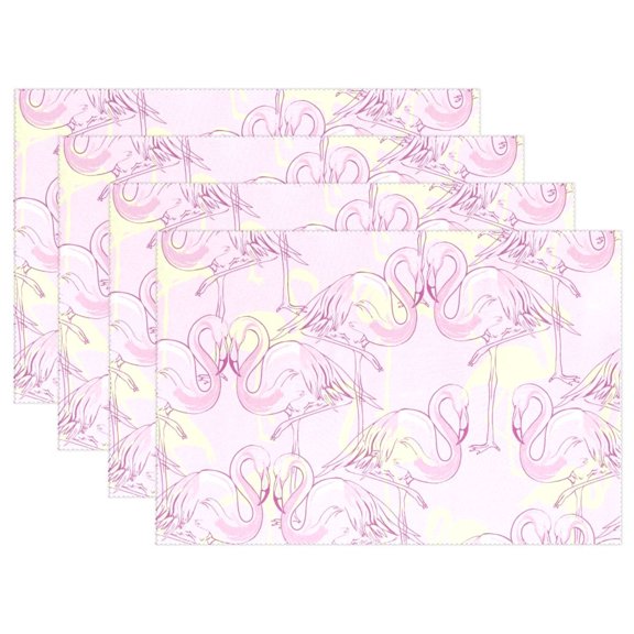 Flamingos Pink 4 PCs Placemats Set Linen Non-Slip Table Mat Rectangular Washable for Dining Kitchen Party 12"x18"