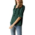 thumbnail image 5 of Allegra K Women's Ruffled V Neck Puff Elbow Sleeve Semi-Sheer Chiffon Blouse, 5 of 7