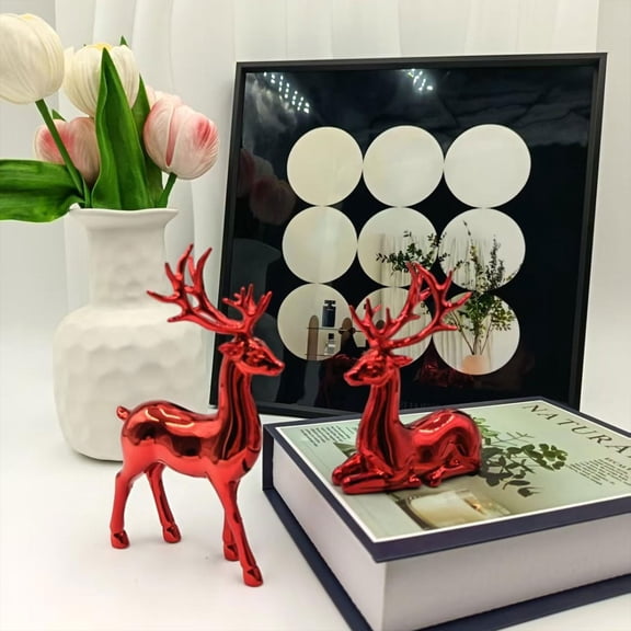 olkpmnmk 2Pcs Electroplated Christmas Reindeer Figurines, Modern Sitting & Standing Deer Decor for Christmas Decorations, Elegant Reindeer Decor, Christmas Decorations, Christmas Gifts for Grandkids