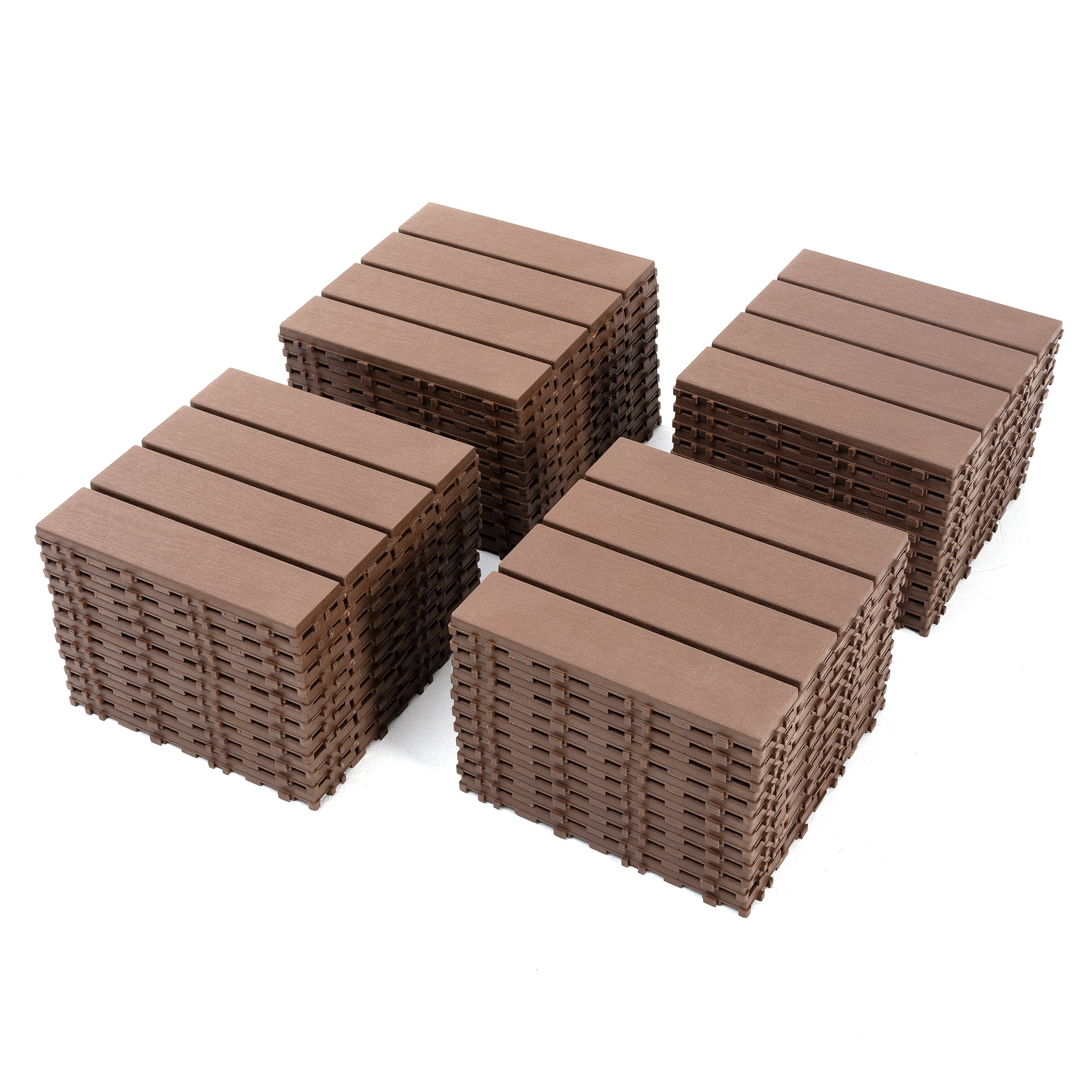 Interlocking Decking Tiles 12x12 in, Waterproof Plastic Flooring for All-Weather Use, Patio Decking for Poolside Balcony Backyard, Brown, 44pcs