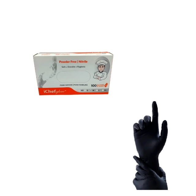 Guantes para chef de Nitrilo caja con 100 guantes color Negro Talla Mediana Smart Glove 2227