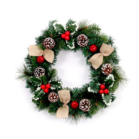 Christmas Wreaths ALEKO Decorative Holiday Christmas Wreath with Burlap Bows - Green and Red ()