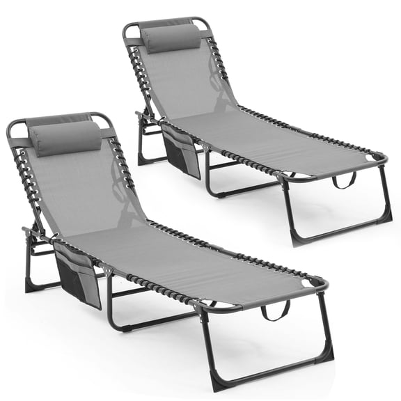 Patio Folding Chaise Lounge Chairs Set of 2,Outdoor Pool Lounge Chair with 4-Position Reclining Back,Breathable Mesh Seat for Beach