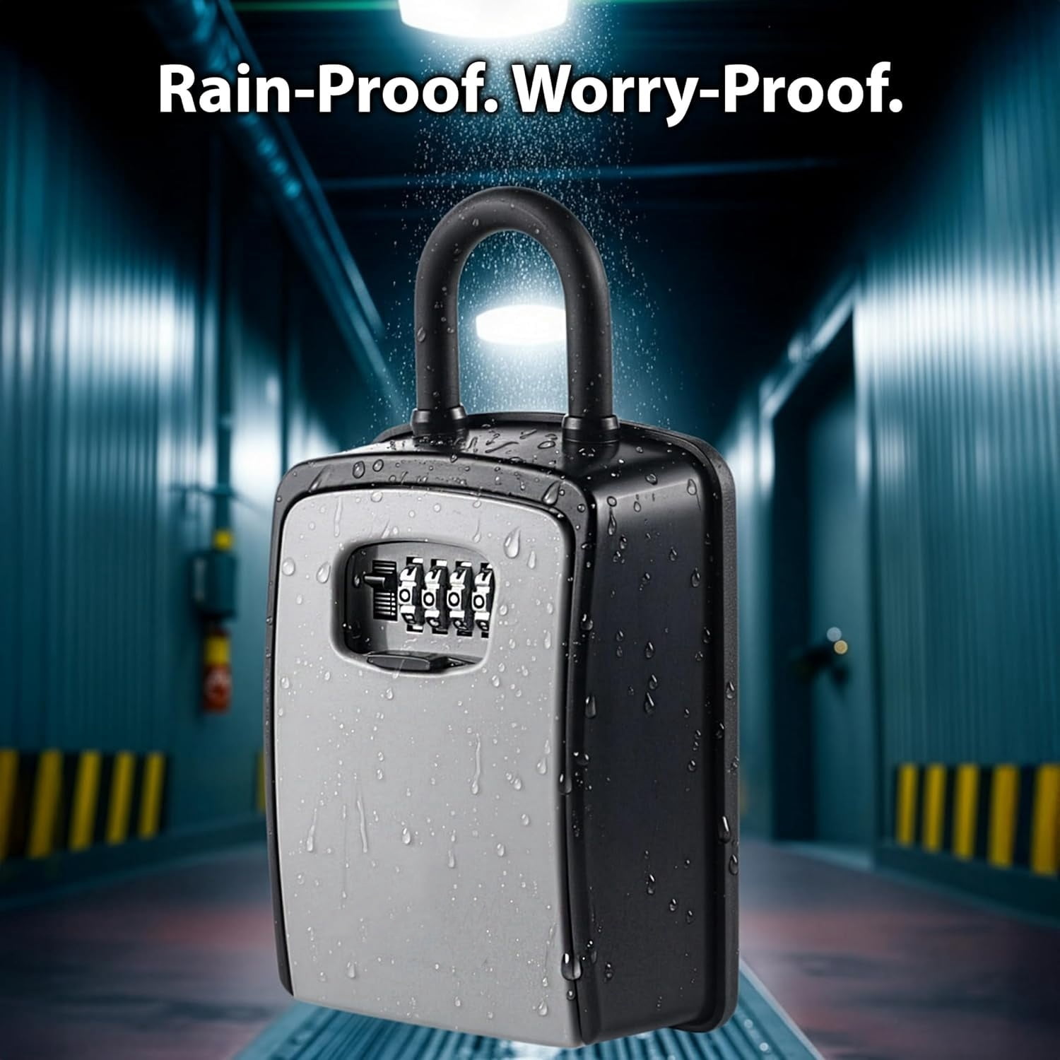 Key Lock Box Portable with U-Shackle – XXL Waterproof Heavy-Duty Metal Safe with 4-Digit Combination for Spare Keys Outside on Door Knob, Fence or Gate (Grey, XXL)