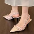thumbnail image 5 of Elegant French Print Bow T Pointed Toe Open Back Heels for Women, 5 of 7