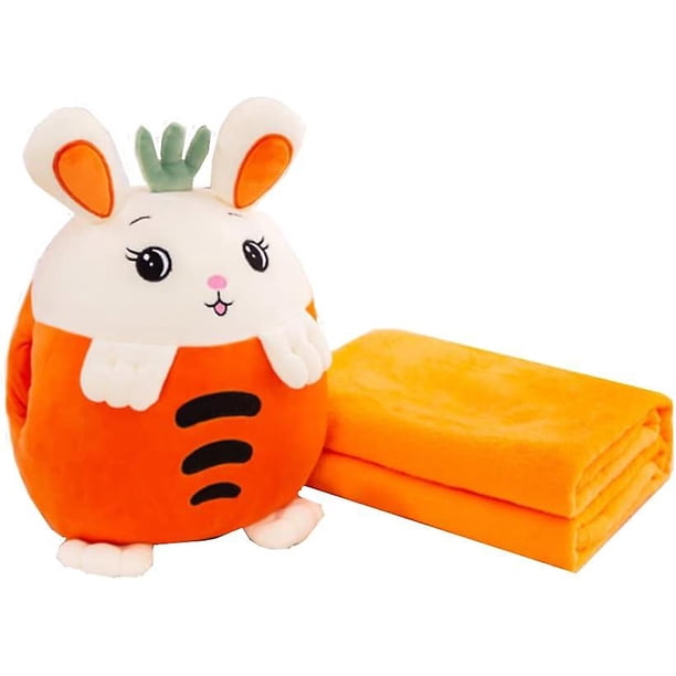 Kids Stuffed Animal Travel Blanket And Pillow Set, Adorable 3 In 1 Multifunctional Fruit Plush Pillow With Hand Warmer Design, Perfect For Travel, Cam