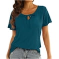 thumbnail image 1 of Verano mujer moda cuello redondo con cordones manga corta Color sólido camisa Casual camisetas Fridja zx1080, 1 of 8