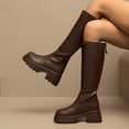 thumbnail image 4 of hopeusnice Back Zipper Knee High Boot Round Toe Sole Chunky Heel Winter Warm Boot Brown 36, 4 of 9