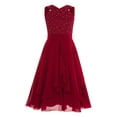 thumbnail image 3 of vastwit Girls Sparkly Rhinestone V-Neck Sleeveless Chiffon Pleated Dress for Wedding Banquet Prom Party Burgundy 8, 3 of 6