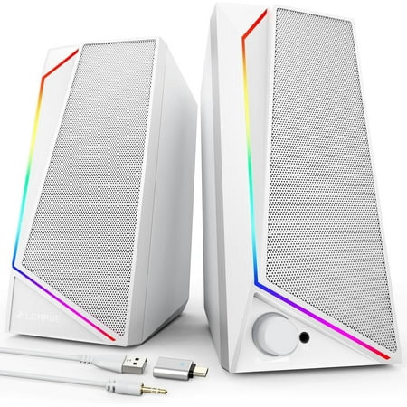 LENRUE Computer Speakers for Desktop Monitor, USB Powered PC Speakers with Loud Stereo Sound, Headphone-in for Desktop, iMac, MacBook, Laptop, Monitor（White）