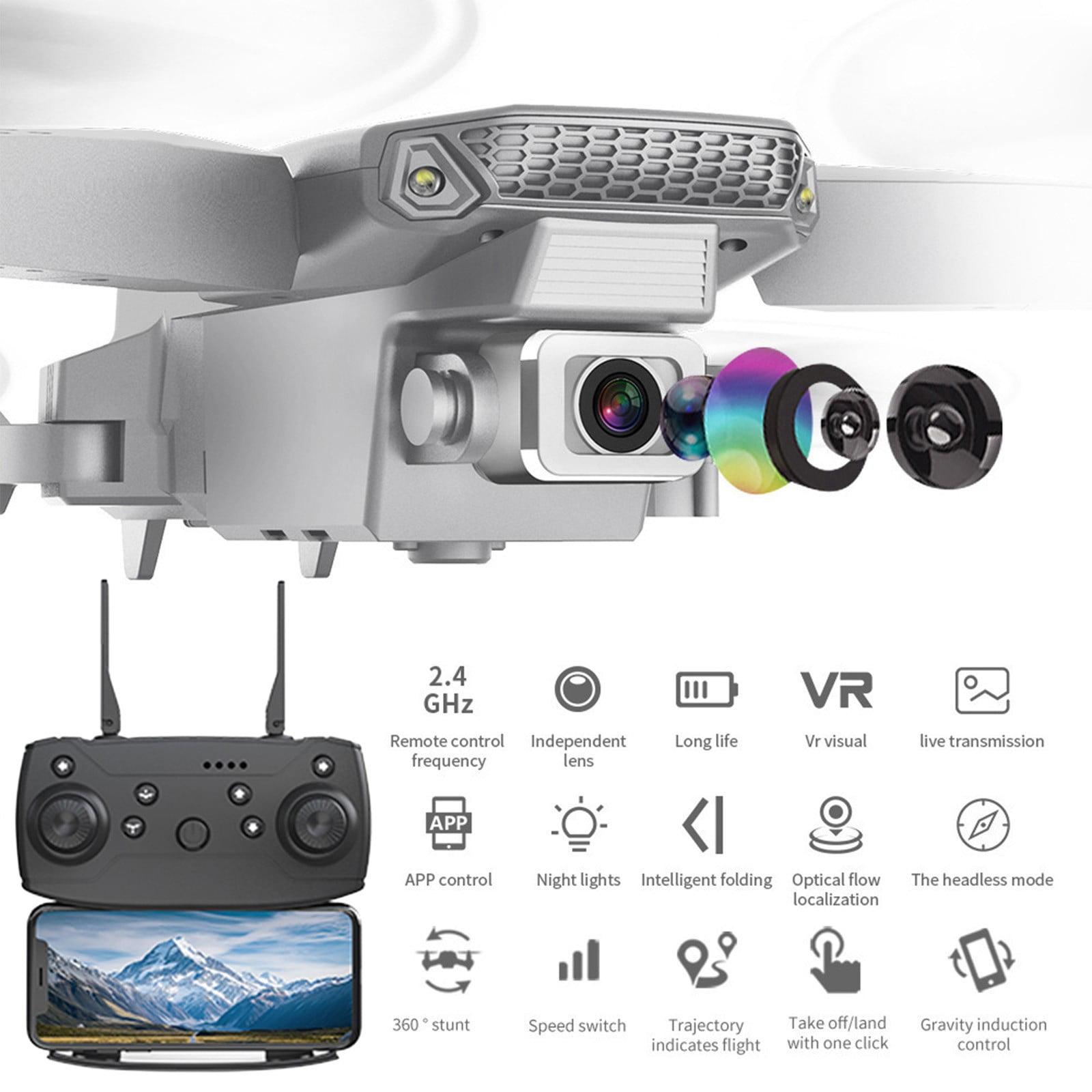 Foldable Drone with Camera for Beginners, Dual HD Cameras with FPV Transmission, Long Flight Time, Easy to Fly for Kids and Adults