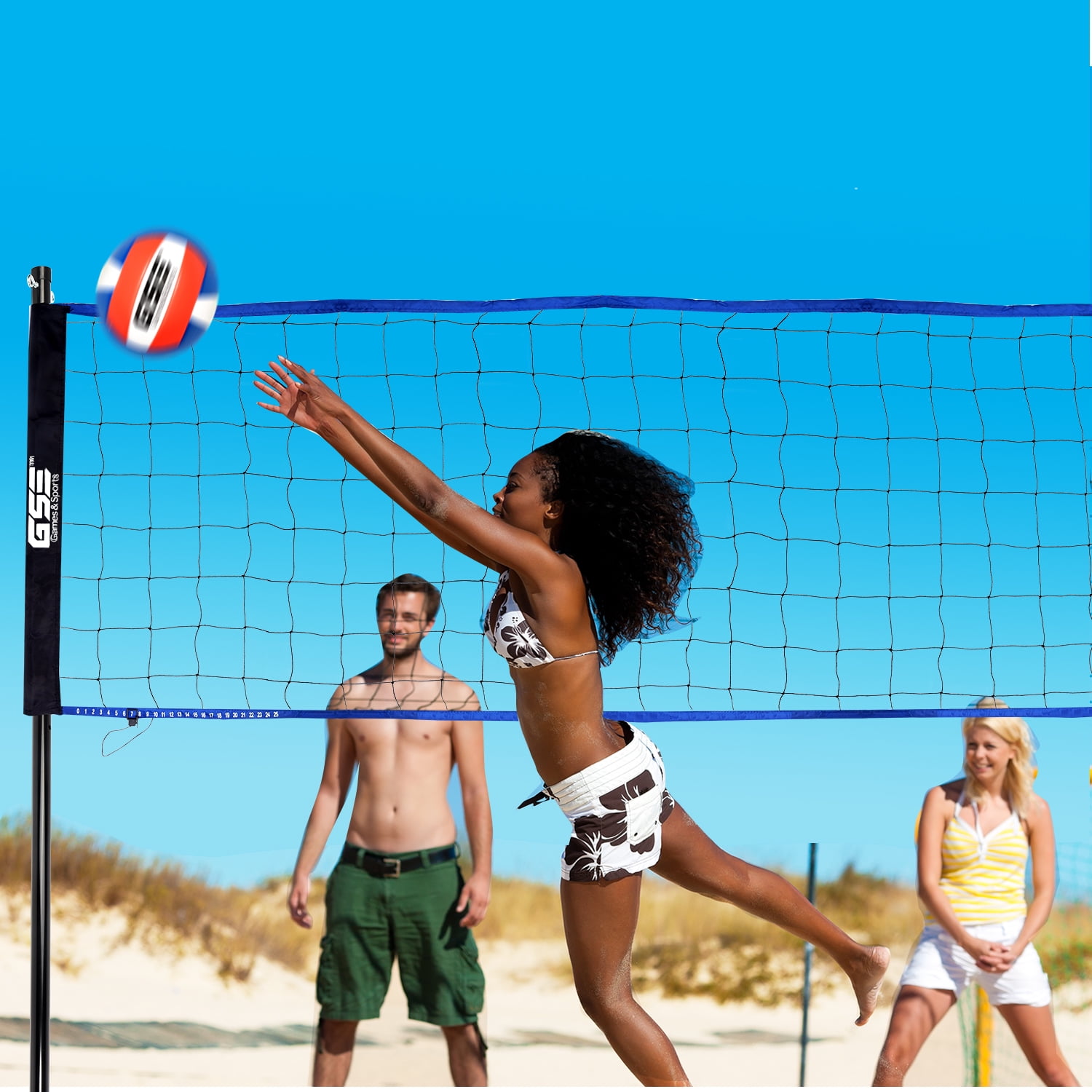 GSE Games & Sports Expert Recreational Portable Volleyball Complete Net Set. Including Volleyball Net System with Volleyball, Pump, and Carrying Bag for Outdoor Park, Backyard Lawn, Beach