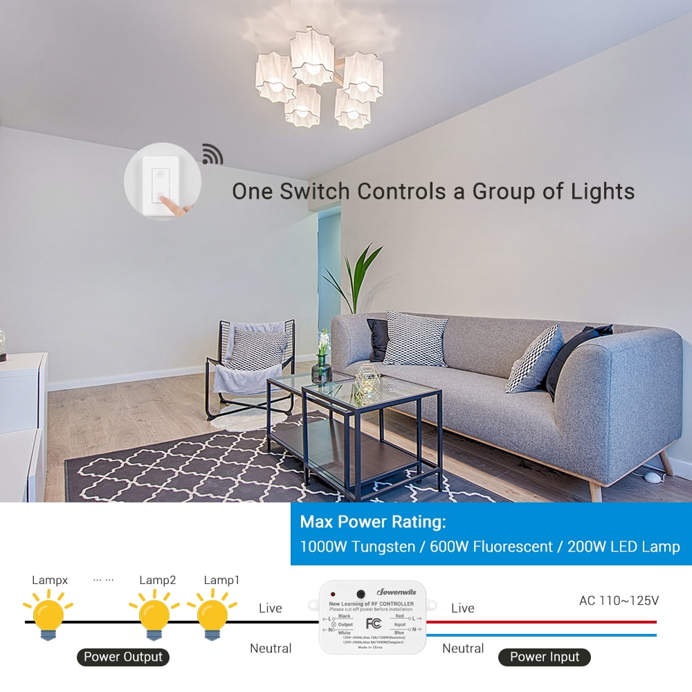 DEWENWILS Wireless Light Switch, No Wiring, Programmed and Expandable, 100  Ft RF Range, Remote Control Wall Light Switch Kit, Remote Switch Lighting