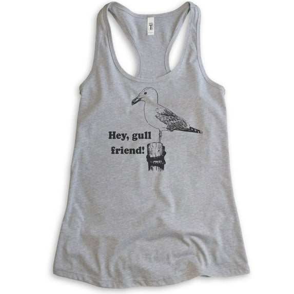 Hey Gull Friend Tank Top, Ladies Racerback Tank Top, Seagull Tank, Beach Tank, Animal Pun Tank, Heather Gray, Small