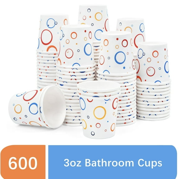 Treamon Small Disposable Paper Mouthwash Cups, Bathroom Cups, 3 oz, 600 Count, Multicolor