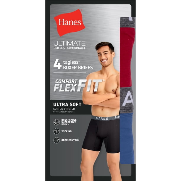 Hanes Comfort Flex Fit Boxershorts voor heren, ultrazachte stretch, lange pijpen en normale pijpen, verpakking van 3 stuks, Blauw/Zwart, XXL