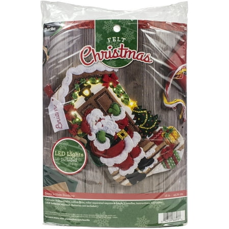 Bucilla Felt Stocking Applique kit 18  Long-Santa Is Here W/Lights
