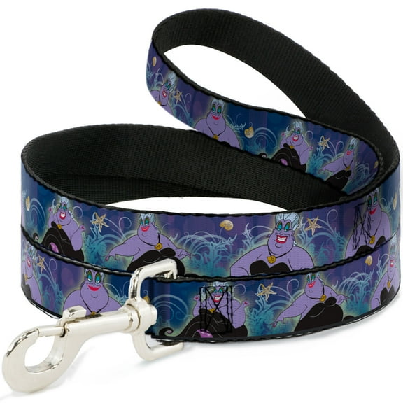 Disney Pet Leash, Dog Leash, Ursula Poses Shells Ivy Bubbles Purples Blues, 6 Feet Long 1.0 Inch Wide