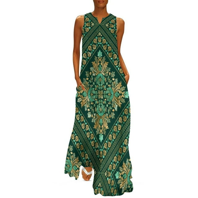 Robe Baroque Dorée Été Esthétique Vintage Damas Robe Longue Décontractée Dames Robe Maxi Tendance Cadeau d'Anniversaire